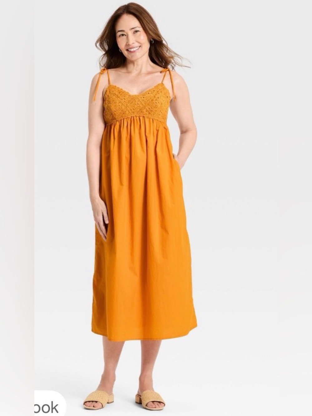 a new day Orange Crochet-Top Midi Sundress